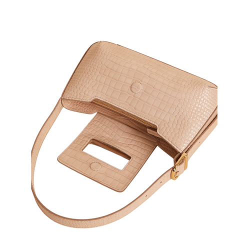 Megoha Elegant Beige Croc-Embossed Baguette Bag
